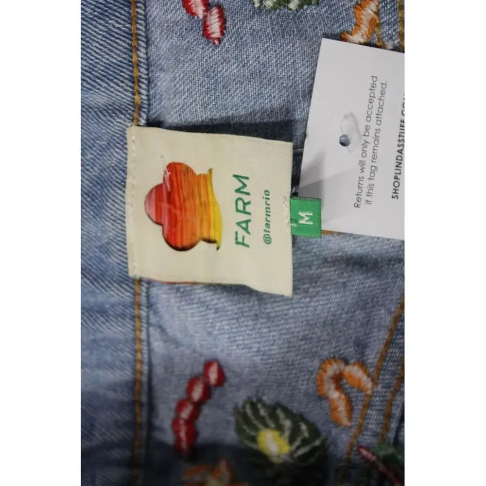 Farm Rio Womens Cut-Off Floral Cotton Shorts Blue Button Size M